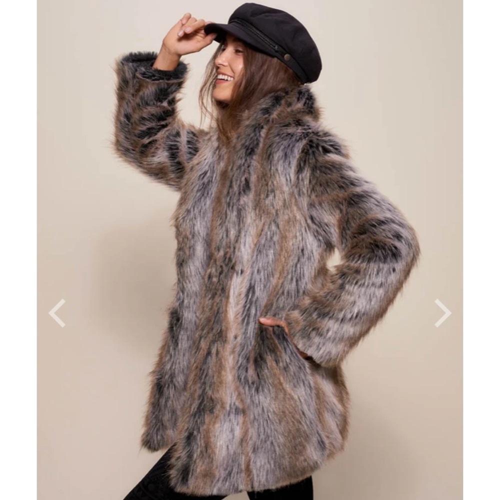 SpiritHoods Faux Fur Coat in Gray and Brown Tones